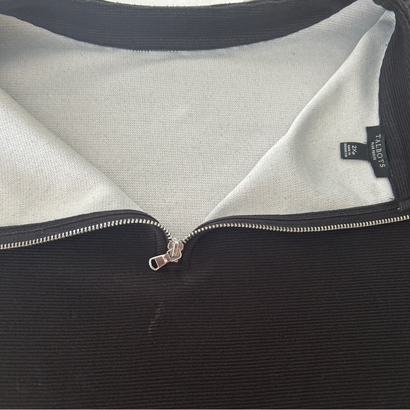 Talbots Top Black Ottoman Knit Funnel Neck Three Quarter Sleeve size 2X Petite - Picture 10 of 16